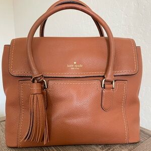 ❤️ SOLD ❤️ Kate Spade New York Pebbled Leather Satchel w/Tassel — Cognac Brown